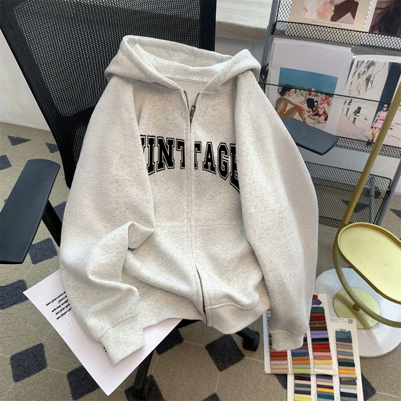 开衫连帽卫衣外套女秋冬2024新款慵懒风情侣装ins潮拉链洋气上衣