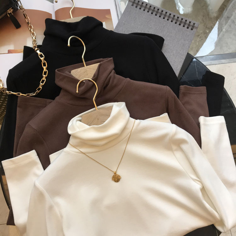 速发大码秋冬加绒高领宽松打底衫袖绒暖毛保磨内搭长德T恤潮