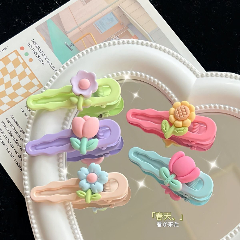 可爱磨砂花朵鸭嘴夹郁金香糖果色百搭头饰