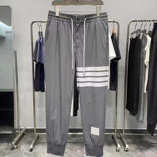 春夏新款潮牌四条杠男士束脚卫裤青少年潮流百搭棉质运动休闲裤子