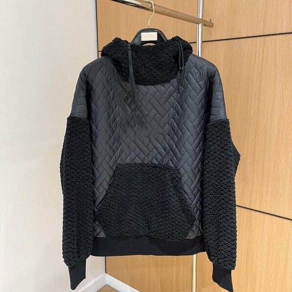 秋冬青少年羊羔毛拼接菱格连帽棉服潮牌潮流宽松套头夹棉棉衣外套