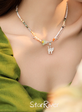 母贝非洲松石串珠项链女清新甜美设计感吊坠时尚ins级感锁骨链