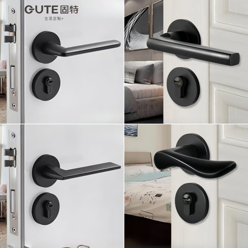 固特黑色分体锁房门卧室木门静音