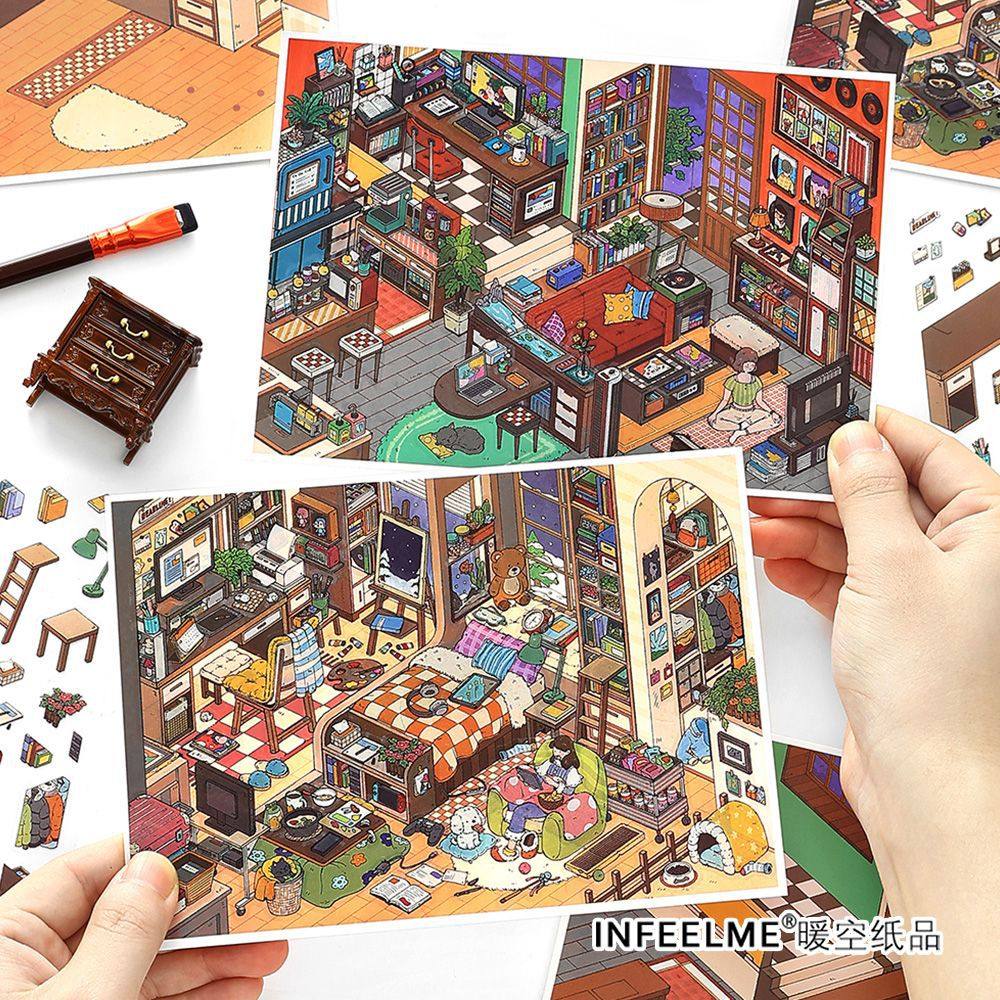 我的小屋系列第十五弹2.5D造景贴纸 立体微缩场景手账diy装饰贴画