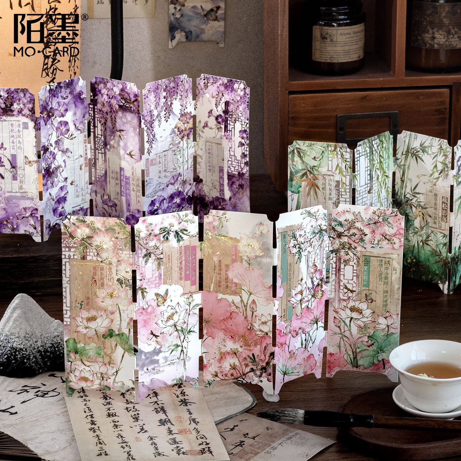 四时绘卷系列烫金白卡屏风书签5张入 中国风学生阅读标记装饰卡片,文具电教/文化用品/商务用品,书签,淘宝优惠券,粉丝福利购,淘宝优惠卷