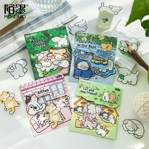 萌宠生活手册系列防水PET白墨贴纸包 可爱卡通手账diy装饰贴画