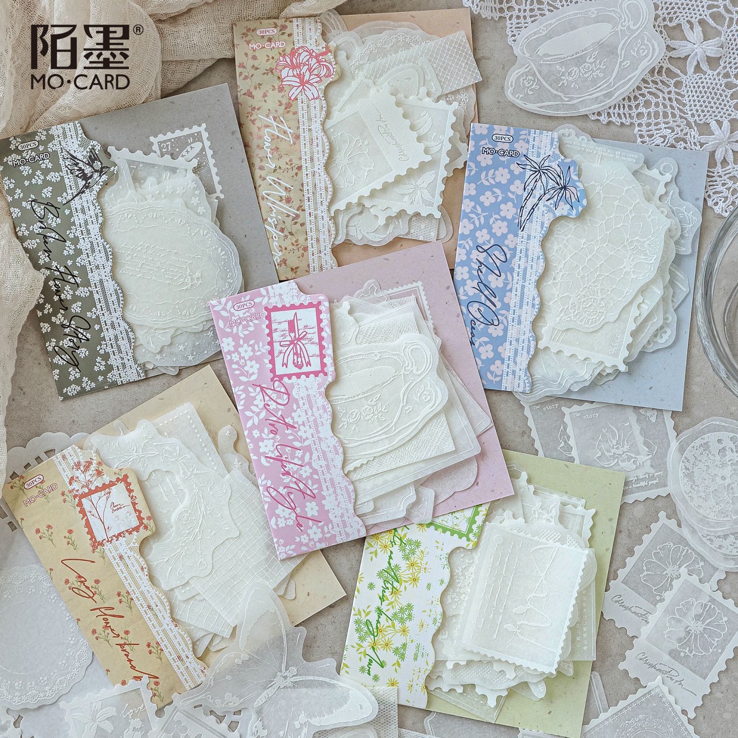 白雾手札系列和纸立体发泡贴纸30张 轻复古清新英文手账素材贴画