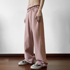 A165-K8218-P60控价75脏粉色直筒宽松阔腿裤休闲裤拖地裤男女潮流图片