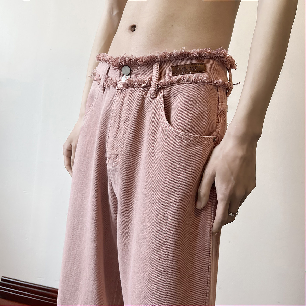 A165-K8218-P60控价75脏粉色直筒宽松阔腿裤休闲裤拖地裤男女潮流,男装休闲裤,电商A165