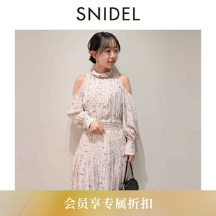 SNIDEL2026春夏新品 挖孔露肩收腰雪纺连衣裙SWFO261040 优雅泡泡袖