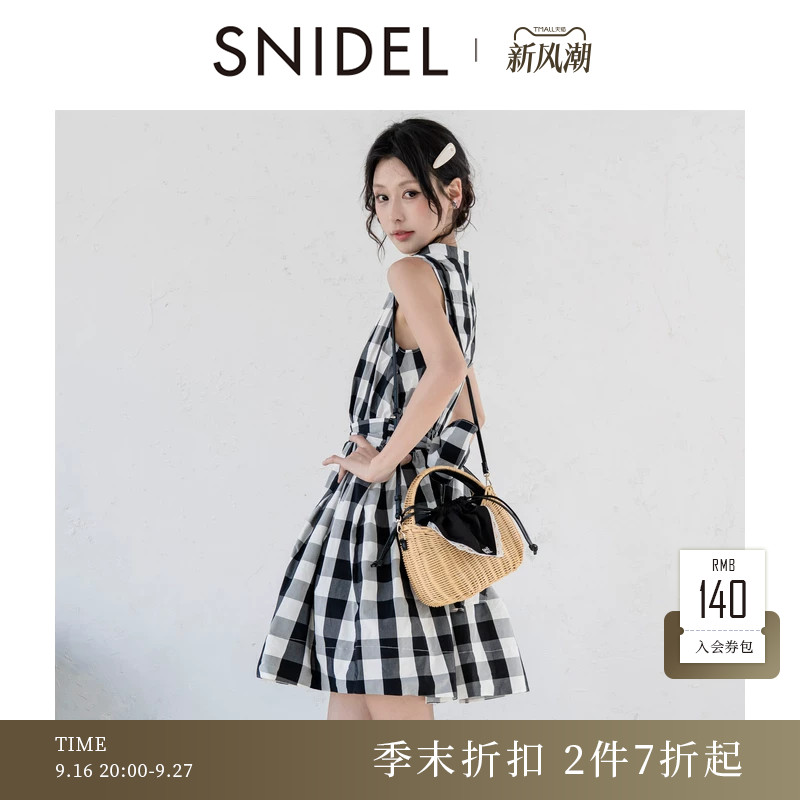 SNIDEL2026春夏新品千金风无袖蝴蝶结系带A字连衣裙SWFO262311										