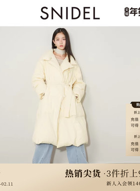 SNIDEL秋冬款时髦立领系带中长款鸭绒羽绒服外套SWFC244308