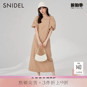 SNIDEL秋冬甜美优雅方领露背泡泡袖修身短袖连衣裙SWFO234034