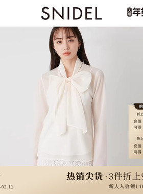 SNIDEL春夏款简约纯色蝴蝶结系带薄透雪纺衬衫SWCT242144