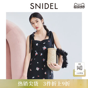SNIDEL春夏款甜美蝴蝶结露背系带刺绣吊带连衣裙SWFO242152