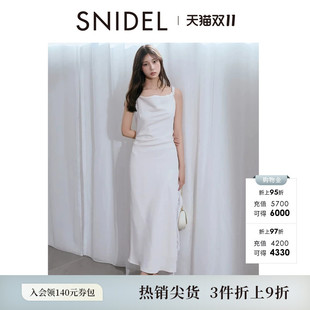 SNIDEL2026春夏新品简约荡领褶皱收腰吊带直筒连衣裙SWFO261145