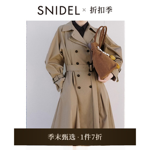 气质双排扣翻领腰带长款 SNIDEL2025春夏新品 风衣外套SWFC251113