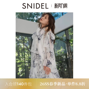SNIDEL2026春夏新品 纽约植物园联名蝴蝶结印花连衣裙SWFO261097