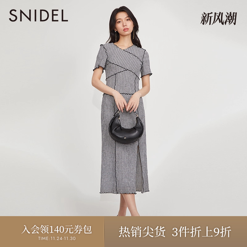 SNIDEL小众直筒开叉短袖连衣裙