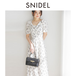 優(yōu)雅短袖 SNIDEL2025春夏新品 蕩領(lǐng)雪紡印花茶歇連衣裙SWFO252017