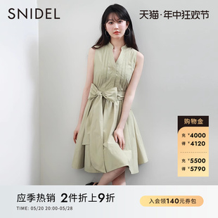 A字连衣裙SWFO232064 V领蝴蝶结系带短款 优雅甜美无袖 SNIDEL春夏款