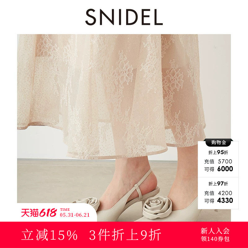 SNIDEL秋冬款时髦气质花朵尖头包头细跟时装凉鞋SWGS244616