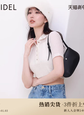 SNIDEL秋冬休闲纯色短袖翻领修身罗纹透视polo针织衫SWCT234262