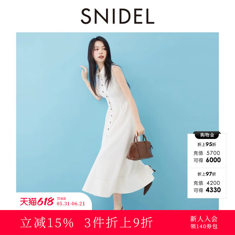 SNIDEL春夏款气质翻领无袖绑带收腰衬衫连衣裙SWFO254136