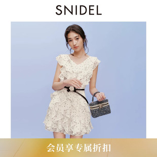 SNIDEL2026春夏新品甜美仙女V领花朵腰带荷叶边连衣裙SWFO262301