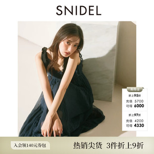 SNIDEL秋冬款气质蝴蝶结肩带收腰无袖雪纺连衣裙SWFO254014