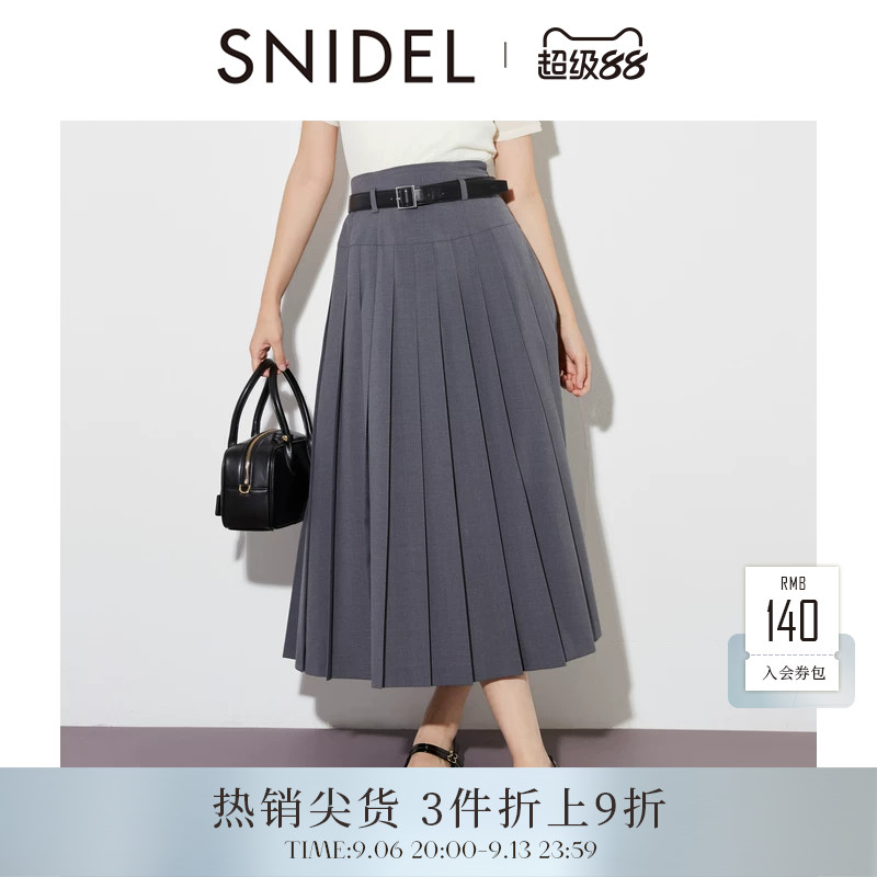SNIDEL2025秋冬新品通勤百搭高腰百褶开叉半身裙含腰带SWFS254129图片