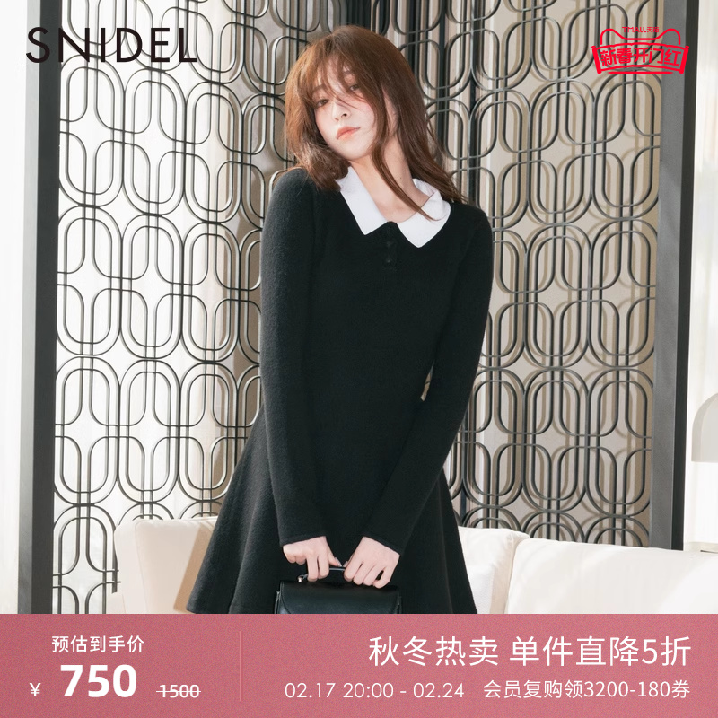 SNIDEL2023秋冬新品甜美百搭翻领修身A字针织连衣裙SWNO235057