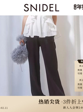 SNIDEL春夏款百搭高腰松紧抽绳系带束腿休闲裤SWCP242138