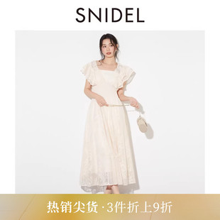 SNIDEL2025秋冬新品 连衣裙SWFO254146 优雅蕾丝钩花荷叶边小飞袖