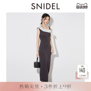 SNIDEL2025秋冬新品优雅蝴蝶结肩带无袖修身针织连衣裙SWNO254026