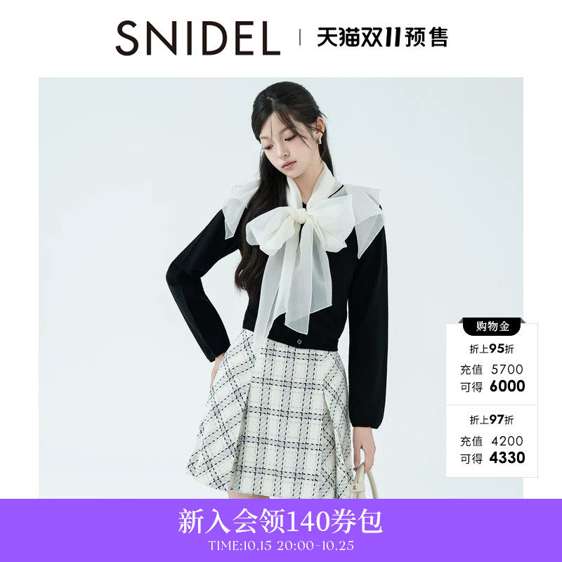 SNIDEL秋冬款甜美荷叶领蝴蝶结系带针织衫上衣SWNT255111