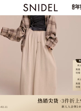SNIDEL秋冬款高腰系带长款棉质百搭阔腿休闲卫裤SWCP245101