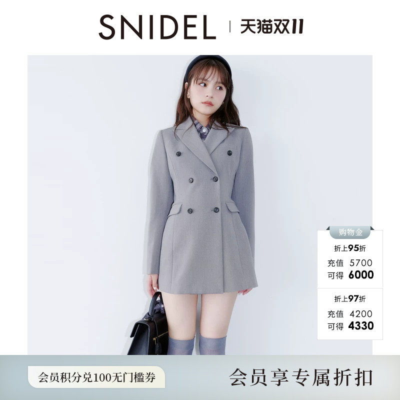 SNIDEL2026秋冬新品休闲简约翻领双排扣长袖西装连衣裙SWFO264138