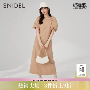 SNIDEL秋冬甜美优雅方领露背泡泡袖修身短袖连衣裙SWFO234034