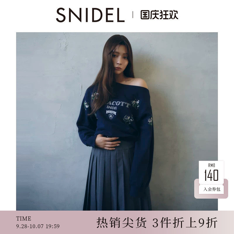 SNIDEL2025秋冬新品Chacott联名花朵刺绣斜肩长袖卫衣SWCT254003图片