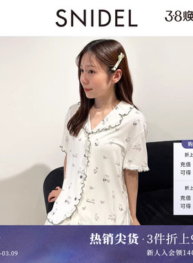 SNIDEL HOME春夏款V领短袖木耳边印花居家睡衣SHCT252048