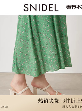 SNIDEL春夏款时髦尖头一字带露趾粗跟时装凉鞋SWGS241612