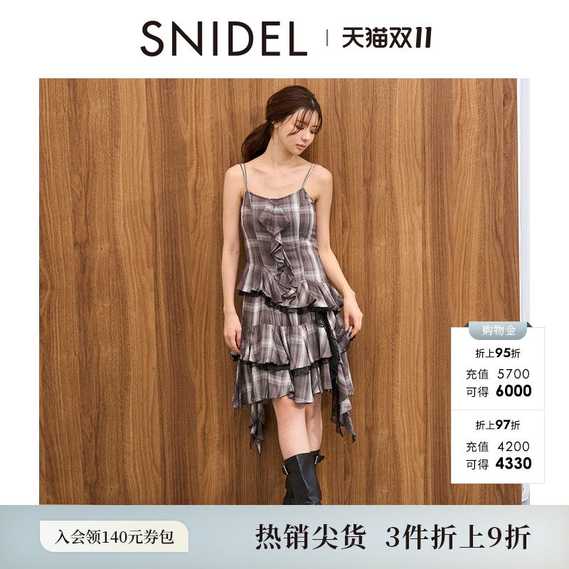 SNIDEL秋冬款甜美吊带不规则荷叶边蛋糕连衣裙SWFO255080