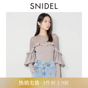 SNIDEL秋冬款 SWNT244182 甜美淑女圆领微透荷叶边拼接针织衫