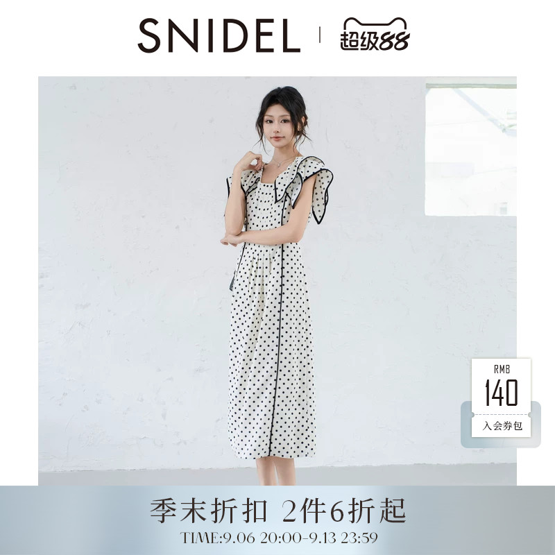 SNIDEL2026春夏新品气质荷叶边小飞袖波点印花连衣裙SWFO261136图片