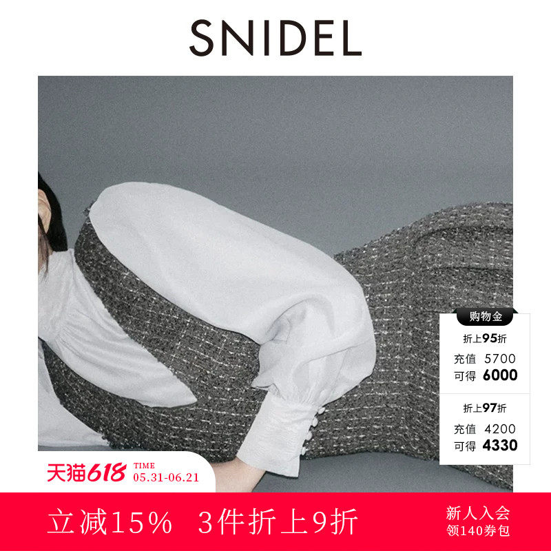SNIDEL2025秋冬新品甜美泡泡袖蝴蝶结系带雪纺衬衫上衣SWFB255162