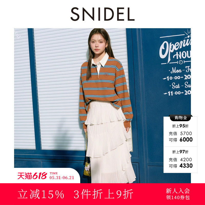 SNIDEL春夏款休闲复古翻领长袖条纹纯棉卫衣T恤SWCT251209