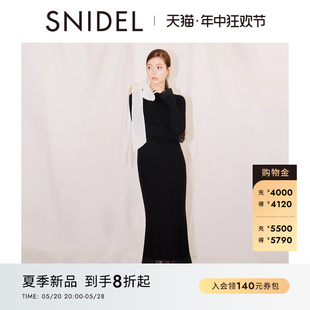 斜肩蝴蝶结绑带修身 SNIDEL2024春夏新品 鱼尾针织连衣裙SWNO241100