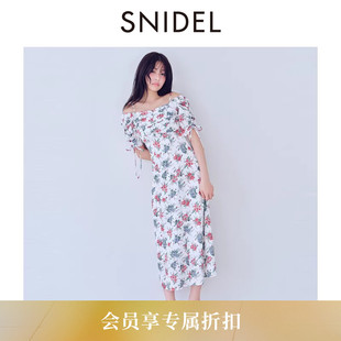 SNIDEL2026春夏新品 吊带露肩印花连衣裙SWFO261253 优雅气质泡泡袖