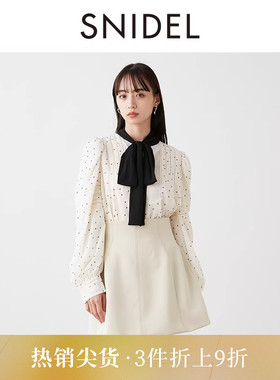 SNIDEL春夏款优雅蝴蝶结系带泡泡袖雪纺衬衫上衣SWFB241019